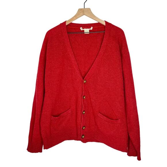 90s vintage Banana Republic Mens Wool Cardigan red maroon grandpa sweater size L